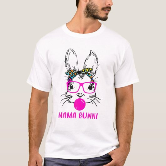 T-shirt Bunny Mama Pâques Jour mignon lapin Visage lunette (Devant)