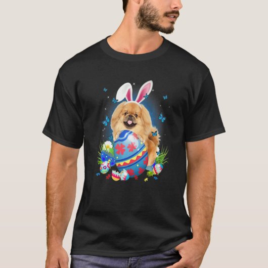 T-shirt Bunny Pekingese Avec Panier D'Oeufs Chasse Aux Fle (Devant)