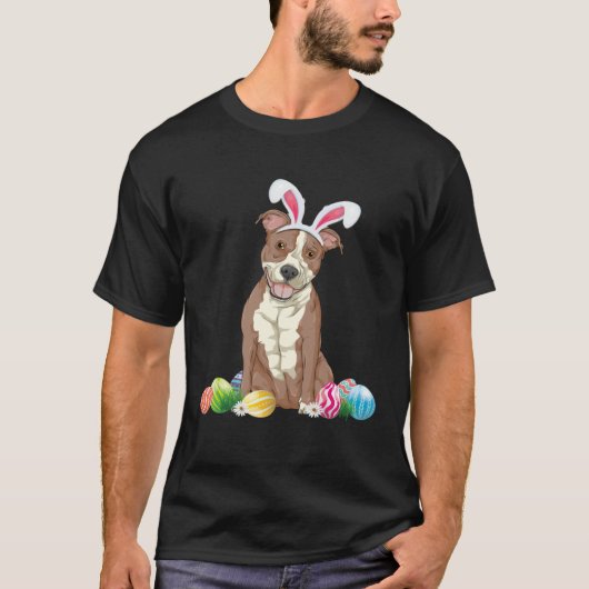 T-shirt Bunny Pitbull Dog Easter Happy Easter Pitbull (Devant)