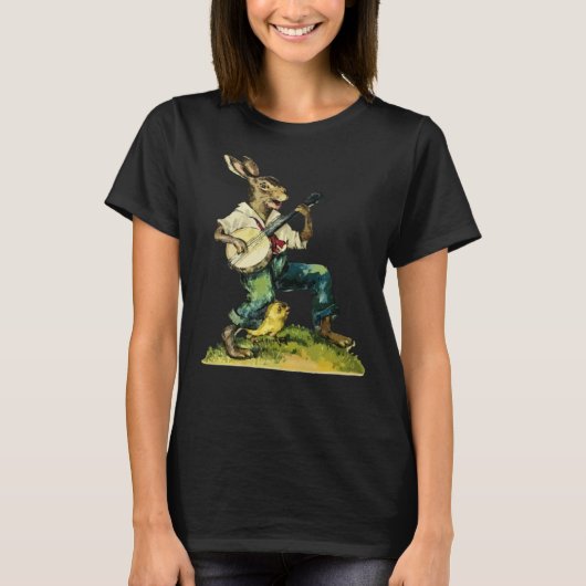 T-shirt Bunny Playing Banjo Guitar Music Rabbit Happy East (Devant)