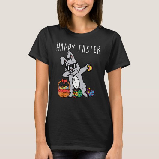 T-shirt Bunny Rabbit Happy Easter Dab Dance Cool Kids (Devant)