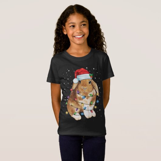 T-Shirt Bunny Rabbit lumières de Noël Santa Hat Funny Noël (Devant entier)