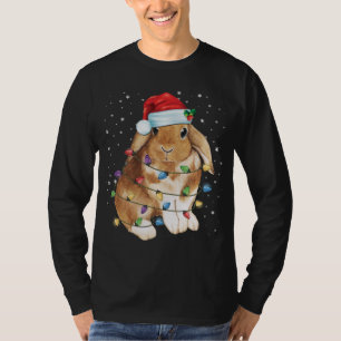 T-shirt Bunny Rabbit lumières de Noël Santa Hat Funny Noël