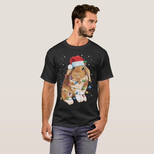 T-shirt Bunny Rabbit lumières de Noël Santa Hat Funny Noël (Devant entier)