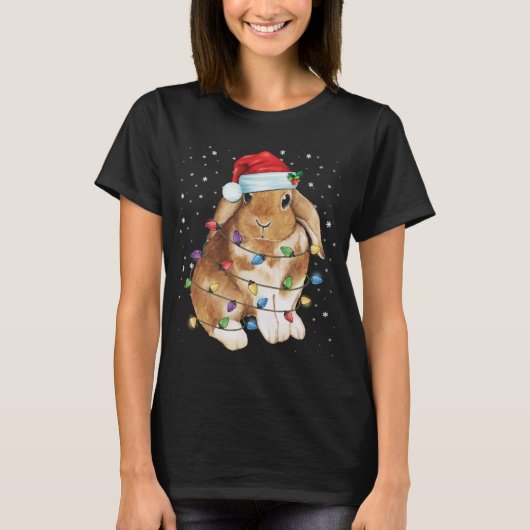 T-shirt Bunny Rabbit lumières de Noël Santa Hat Funny Noël (Devant)