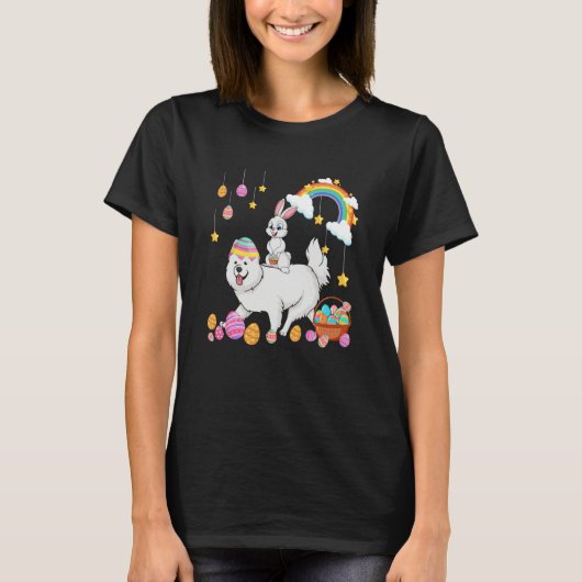 T-shirt Bunny Riding Samoyed Easter Day Costume Owner Hunt (Devant)