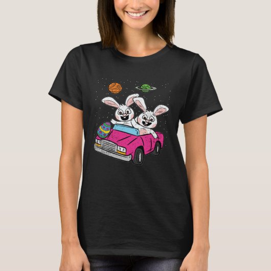 T-shirt Bunny Riding Space Car Easter Egg Hunting Rabbit S (Devant)