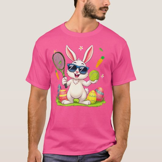 T-shirt Bunny Sunglasses Easter Eggs Tennis Player Lover (Devant)