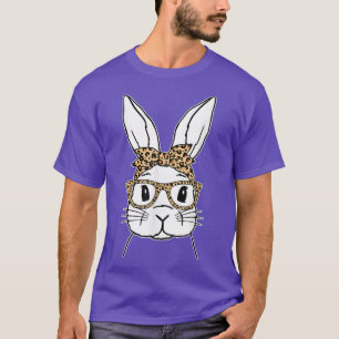 T-shirt Bunny Visage avec lunettes de soleil Leopard Fête 