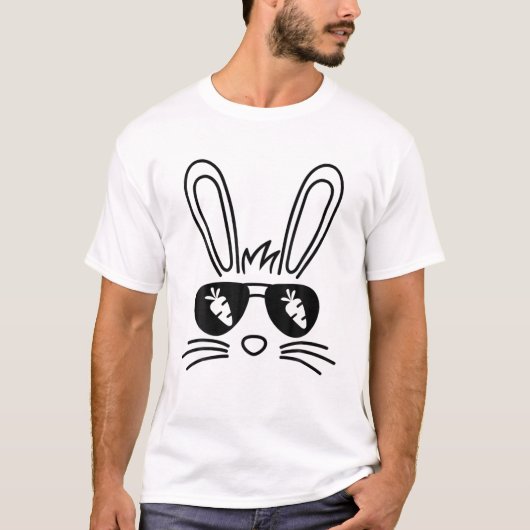 T-shirt Bunny Visage Pâques Lunettes de soleil Carottes Ga (Devant)