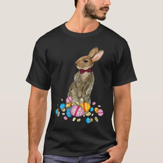 T-shirt Bunny With Necktie Happy Easter Sayings Egg Cute B (Devant)