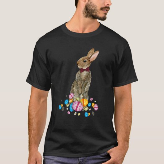 T-shirt Bunny With Necktie Happy Easter Sayings Egg Cute B (Devant)