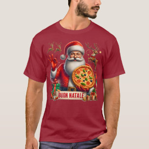 T-shirt Buon Natale Père Noël italienne avec pizza et renn