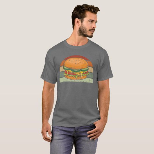 T-shirt Burger Cheeseburger Hamburger Fast Food Retro vint (Devant entier)