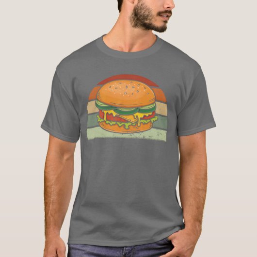 T-shirt Burger Cheeseburger Hamburger Fast Food Retro vint (Devant)
