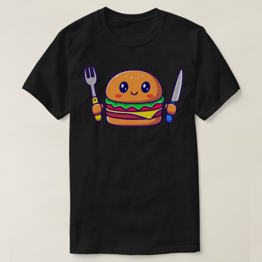 T-shirt Burger Cute Tenant Couteau Et Fourche (Design devant)