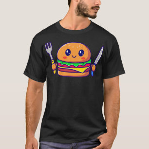 T-shirt Burger Cute Tenant Couteau Et Fourche
