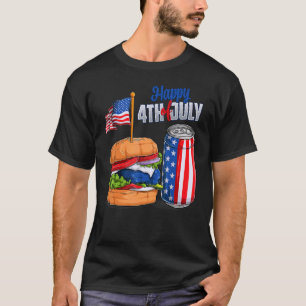 T-shirt Burger Et Soda Peut Usa Drapeau Américain Patrioti