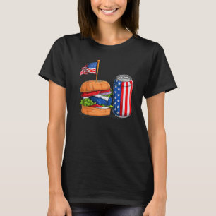 T-shirt Burger Et Soda Peut Usa Drapeau Américain Patrioti