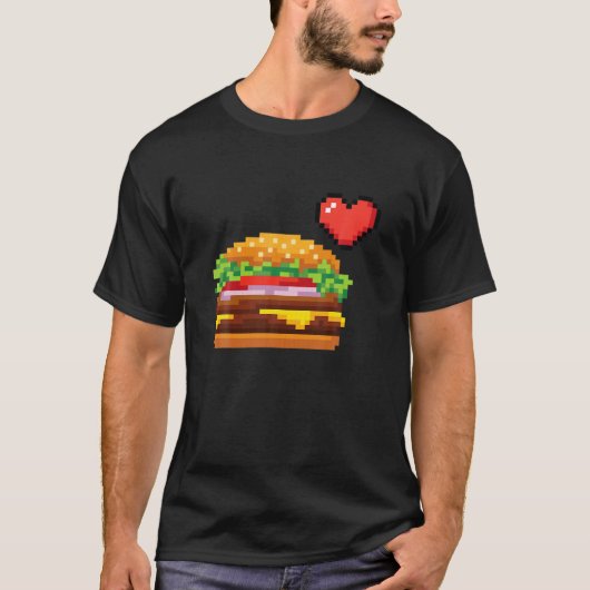 T-shirt Burger Fastfood Videogame Funny Gamers Pixelé D (Devant)