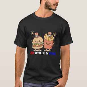 T-shirt Burger Kawaii et frites pour fête du 4 juillet USA