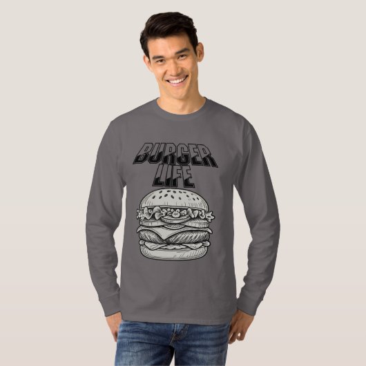 T-shirt Burger Life - Retro Line Art Cheeseburger (Devant entier)