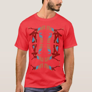 T-shirt Burgundy Tan Bleu Abstrait Art Méditerranée Look