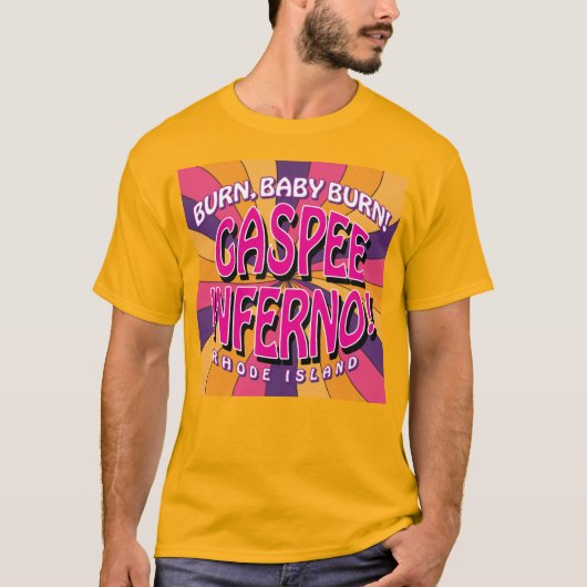 T-shirt Burn Baby Burn - Gaspee Inferno! ! ! sur jaune (Devant)