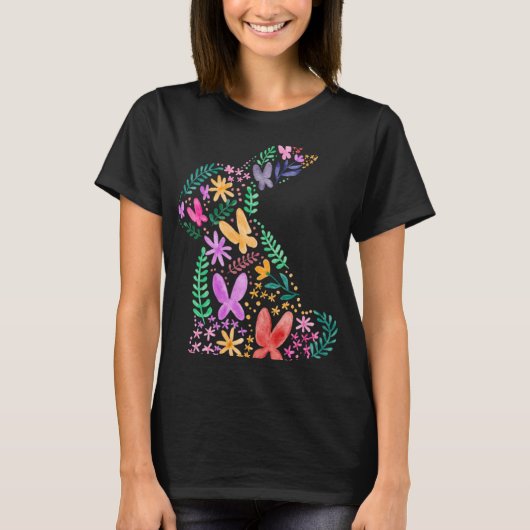 T-shirt Butterflies Flower Easter Bunny Fun for Spring Eas (Devant)
