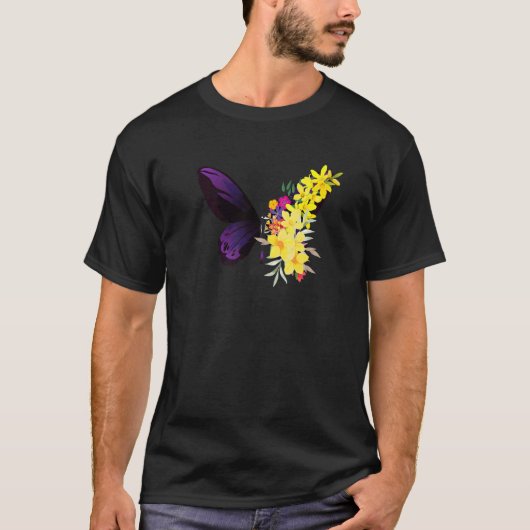 T-shirt Butterflower chrysanthemums and butterfly (Devant)