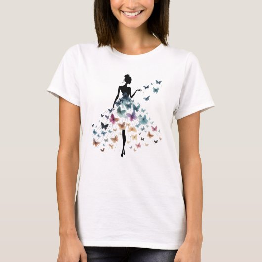 T-shirt Butterfly Dress Silhouette Art (Devant)