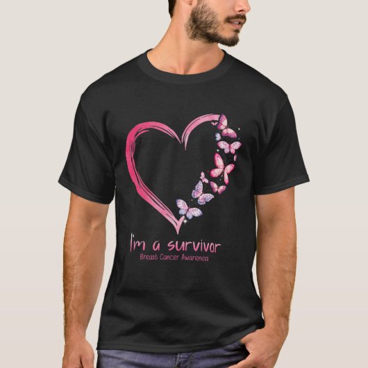 T-shirt Butterfly Heart I'm A Survivor Breast Cancer Aware (Devant)