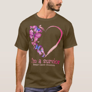 T-shirt Butterfly Heart I'm A Survivor Breast Cancer Aware