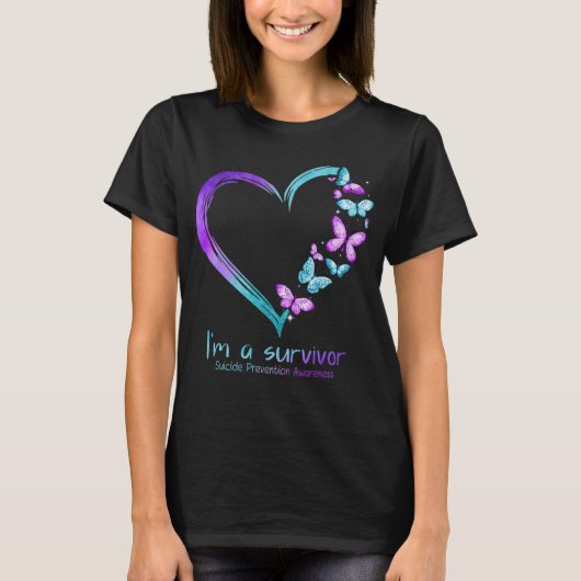 T-shirt Butterfly Heart Im A Survivor Suicide Prevention (Devant)