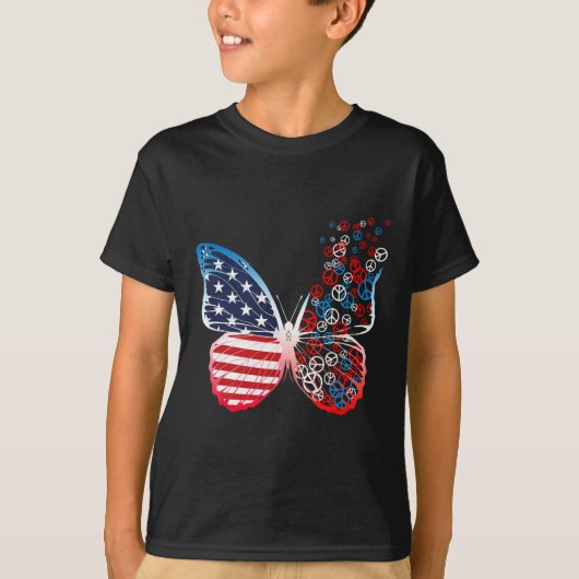 T-shirt Butterfly Patriotic Peace Signs 4th Of July Us Fla (Devant)