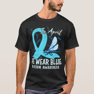 T-shirt Butterfly Ribbon In April We Wear Blue Autism Awar