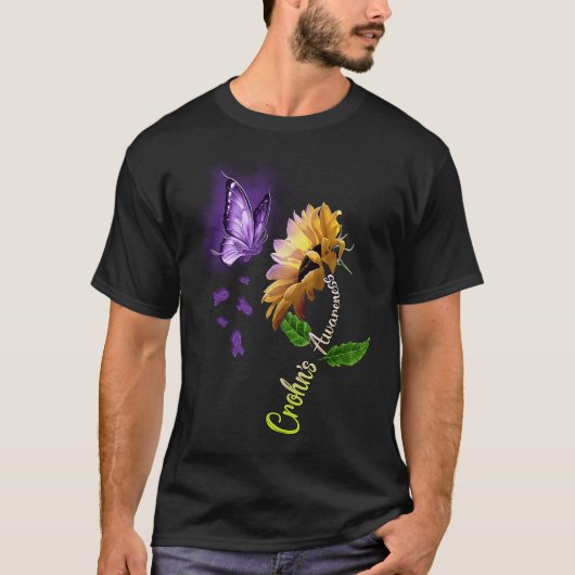 T-shirt Butterfly Sunflower Crohn's Awareness (Devant)