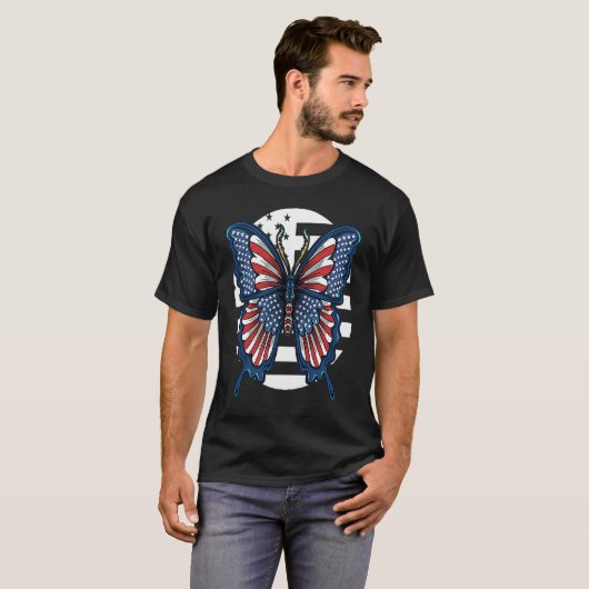 T-shirt Butterfly USA Flag Cute Fourth Of July Funny Ameri (Devant entier)