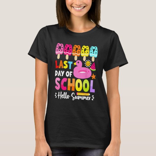T-shirt Bye School Hello Pool Summer Beach Joyeux Dernier (Devant)