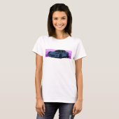 T-shirt C6 Blue Corvette Sportscar avec bande rose (Devant entier)