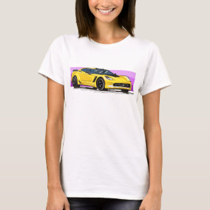 T-shirt C7 Corvette jaune Sportscar avec bande rose