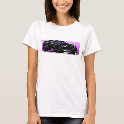 T-shirt C7 Corvette noire Sportscar avec bande rose (Devant)