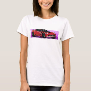 T-shirt C7 Corvette rouge Sportscar avec bande rose