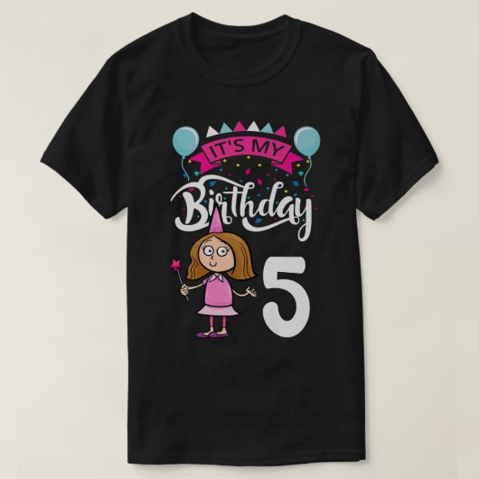 T-shirt C`est mon anniversaire 5 Fée à thème Anniversaire (Design devant)