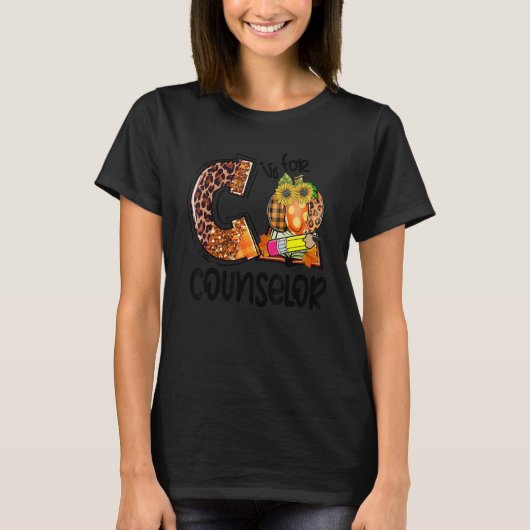 T-shirt C Is For Counselor Leopard Pumpkin Fall Thanksgivi (Devant)