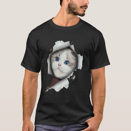 T-shirt Ca  Chat Blanc  Chat Tissu Déchiré (Devant)