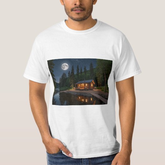 T-shirt Cabine dans les bois la nuit (Devant)