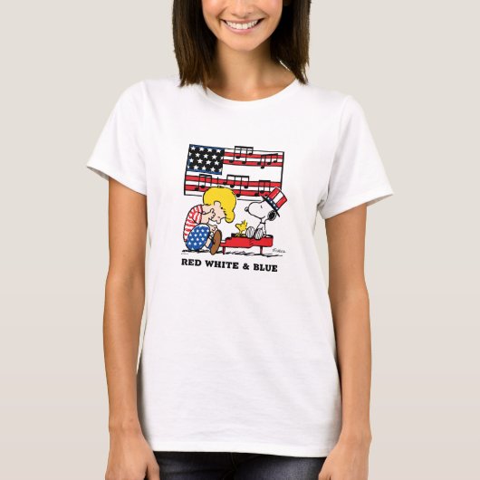 T-shirt cacahuètes | Schroeder patriotique, Woodstock & Sn (Devant)