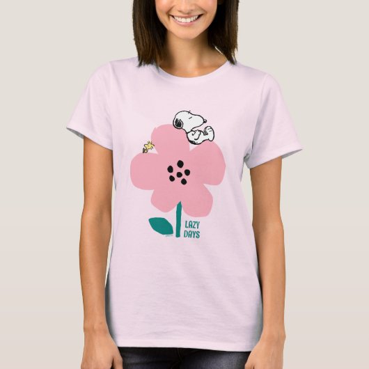 T-shirt cacahuètes | Snoopy & Woodstock Nap sur Fleur rose (Devant)