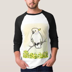 T-shirt Cacatoès blanc sur branche oiseau tropical à manch